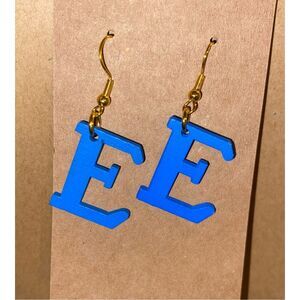 ☀️3/$9☀️ Letter “E” Earrings with Sterling Silver Hooks. (Blue)